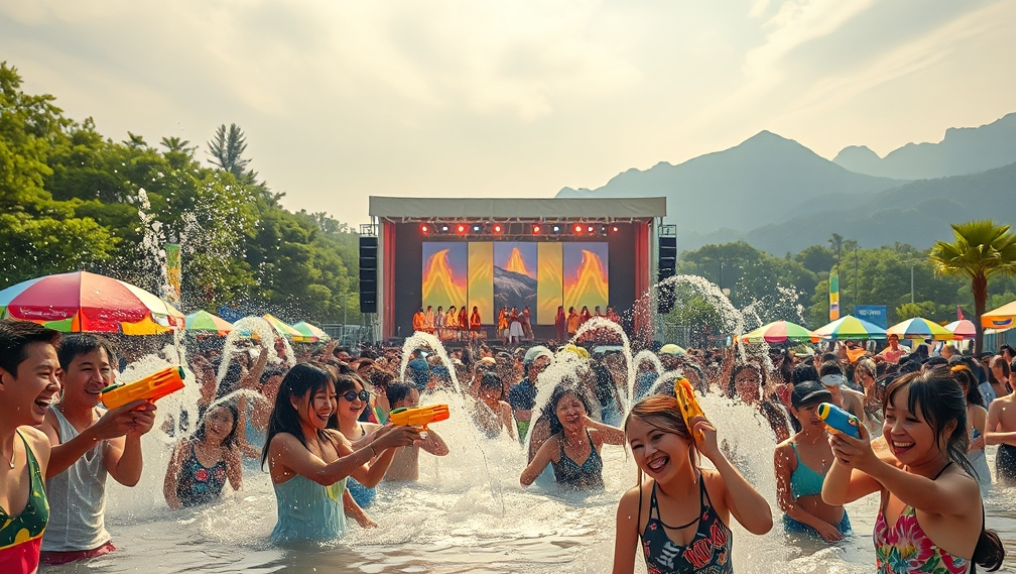 워터파크에서 물놀이를 즐기는 사람들