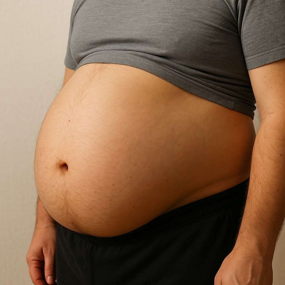 내장지방으로 몸매가 엉망인 남성