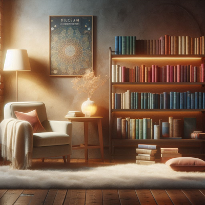 아늑한 독서 공간, 책이 가득한 서재와 편안한 의자.