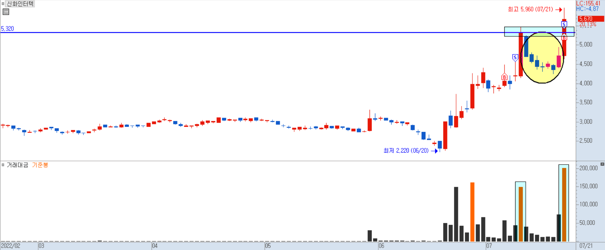 신화인터텍 일봉 차트
