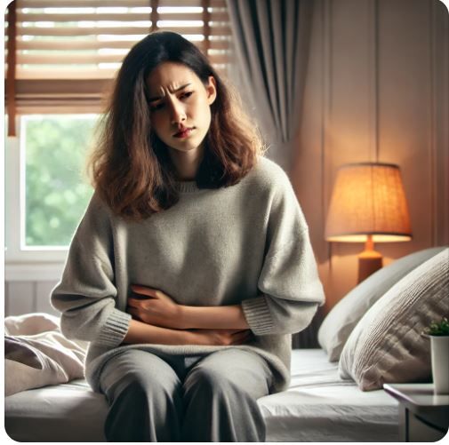 과민성 대장 증후군으로 힘들어 하는 사람을 보여주는 사진