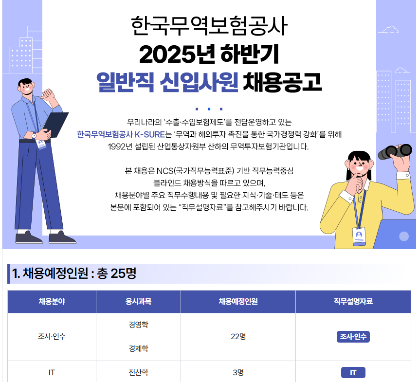2025년 하반기 한국무역보험공사 채용 정보