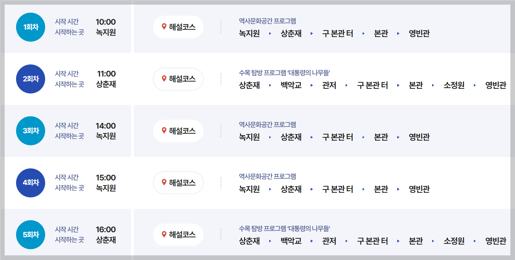 청와대 관람 해설 시간