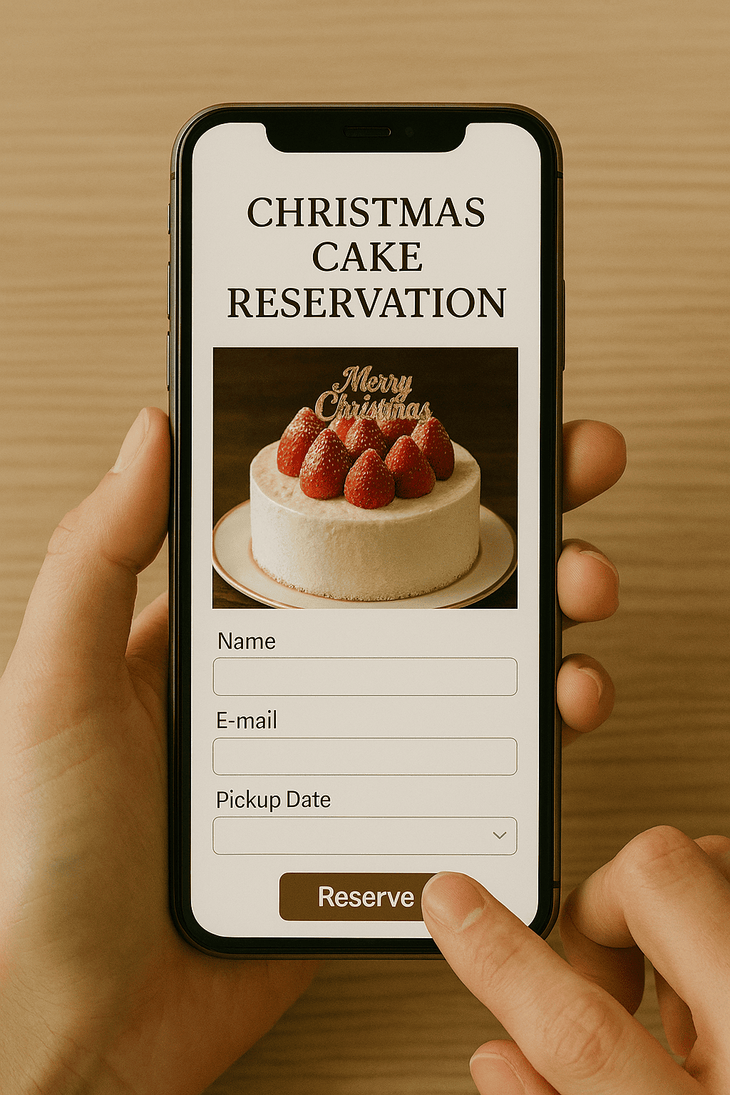 Person checking Christmas cake reservation on phone