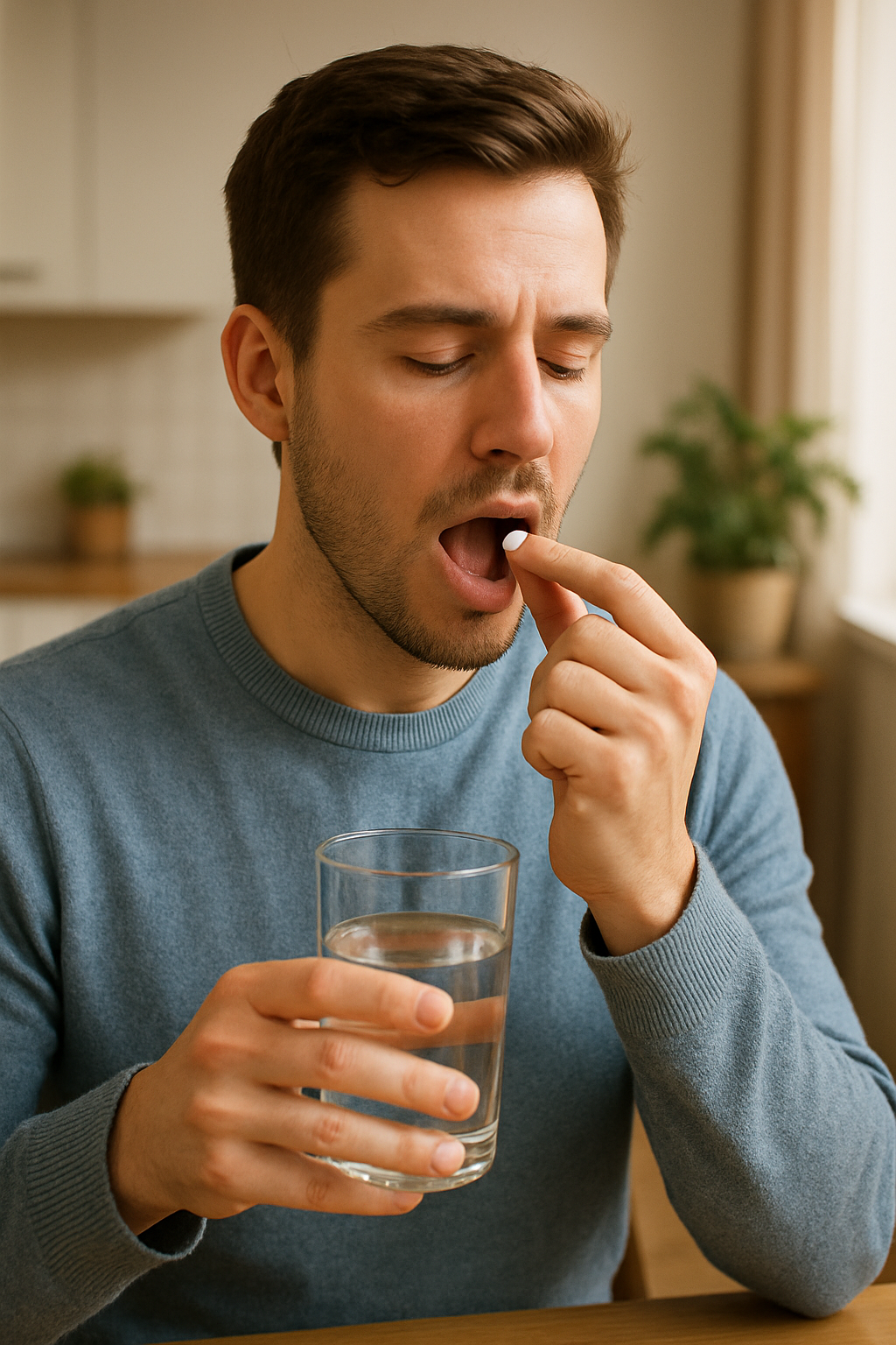 물과 함께 약 복용하는 환자