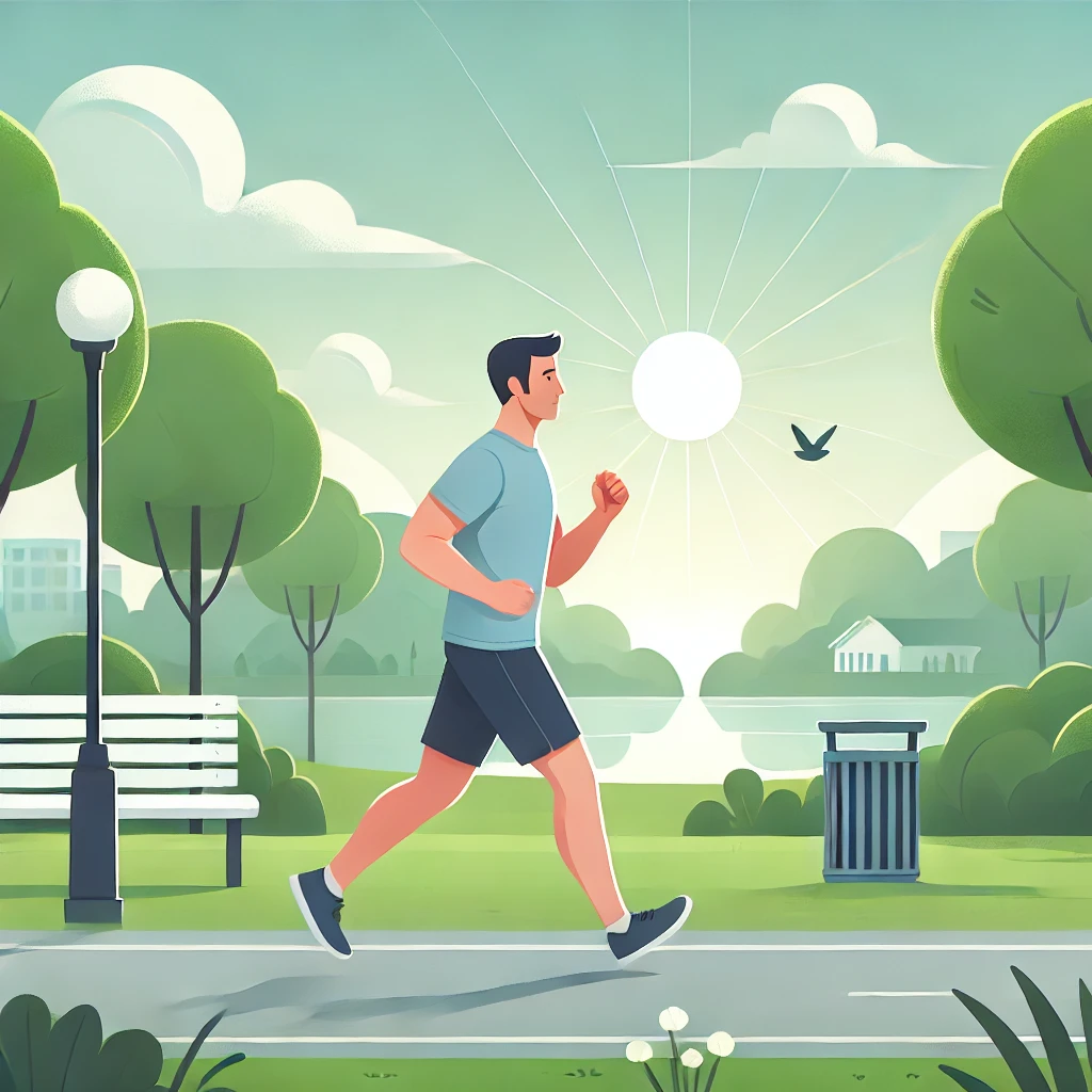 "A man jogging in the morning, maintaining cardiovascular health through aerobic exercise"