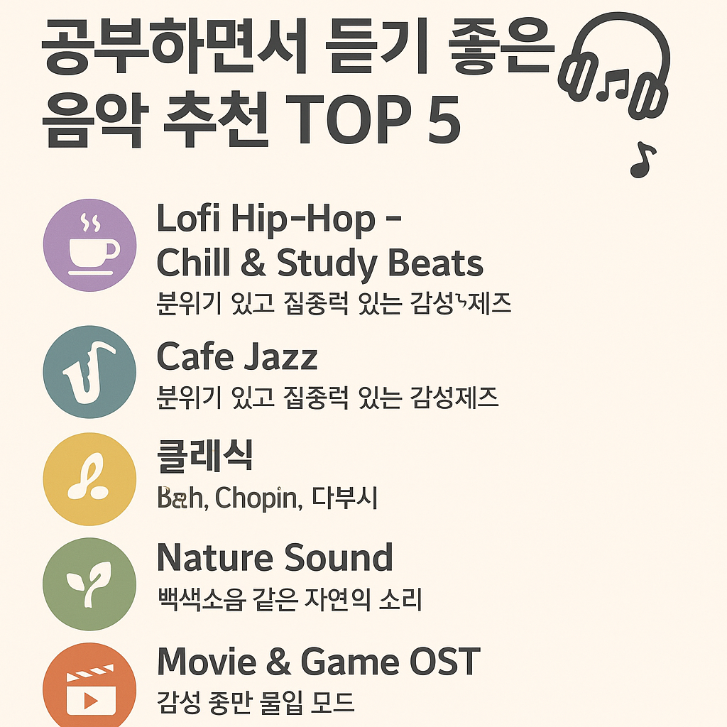 집중력 상승! 공부하면서 듣기 좋은 음악 추천 TOP 5