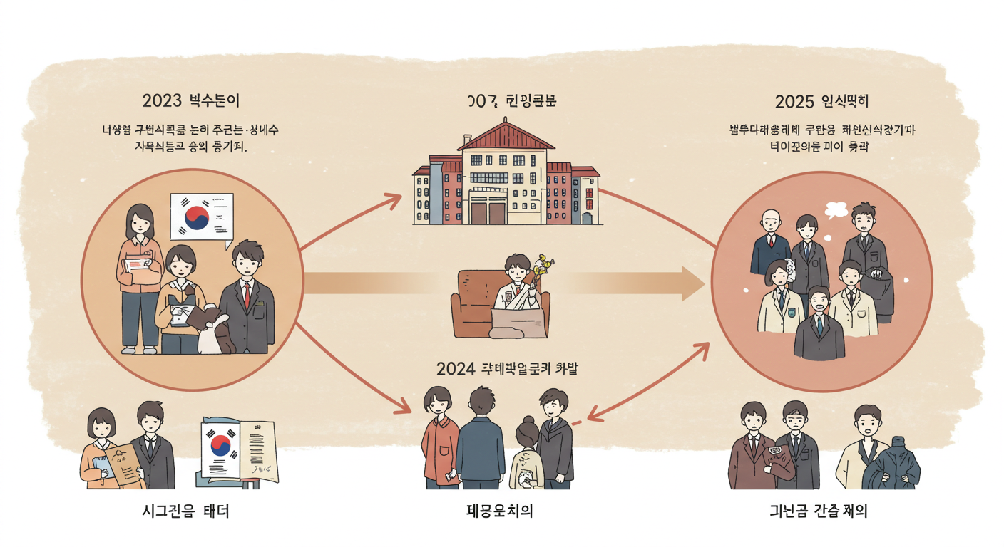 2023년부터 2025년까지 이어진 노란봉투법 입법 과정 요약 장면