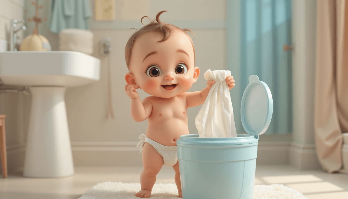 기저귀 버리는 아기 관련 사진