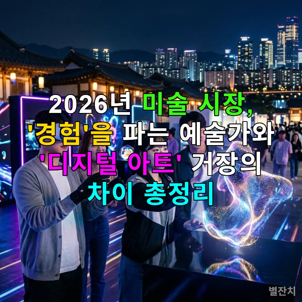 2026년 한국 미술 시장에서 관객들이 몰입형 디지털 아트와 상호작용하는 모습