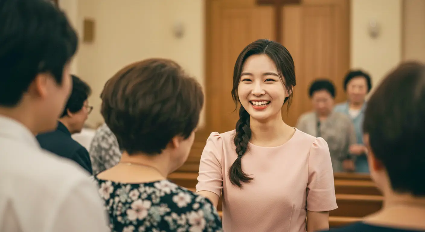 교회에서 인사를 하는 여성