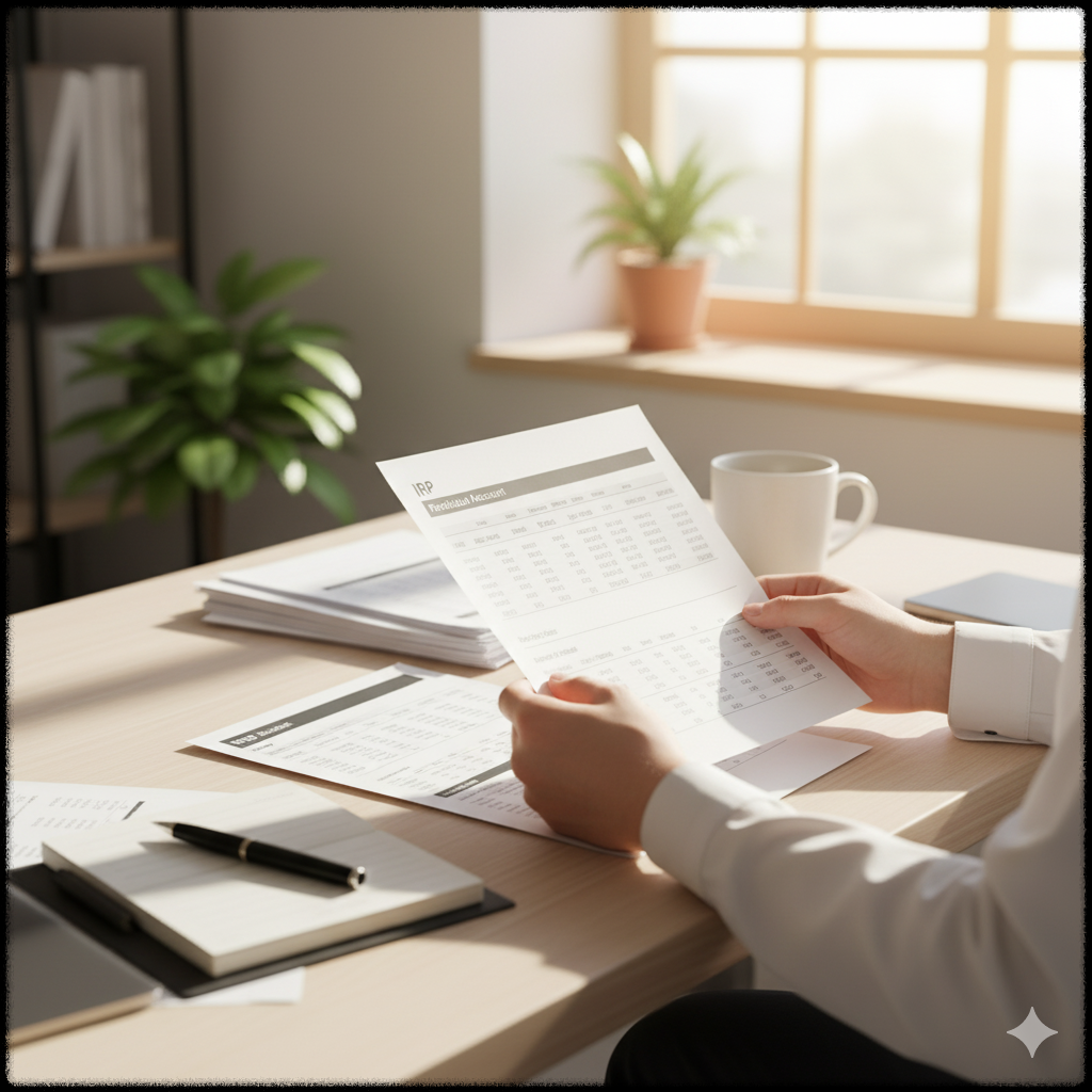 IRP 및 연금 계좌 서류를 검토하는 사람