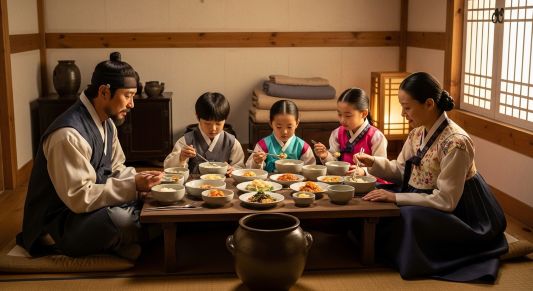 가족들과 식사하는 모습