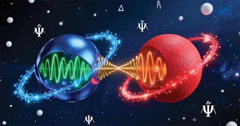 비상호적 양자 동기화의 예술적 표현. RIKEN 연구진은 불완전성과 노이즈에 대해 탄력적인 포논의 비상호적 양자 동기화를 위한 새로운 접근 방식을 제안했습니다. 출처: 2026 RIKEN 양자 컴퓨팅 센터