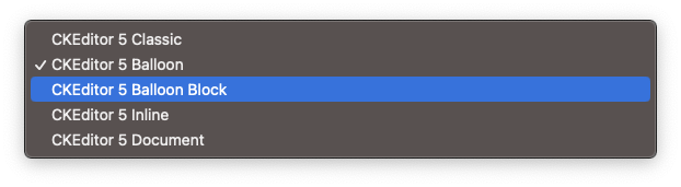CKEditor5 무료 버전 빌드 종류 안내 화면