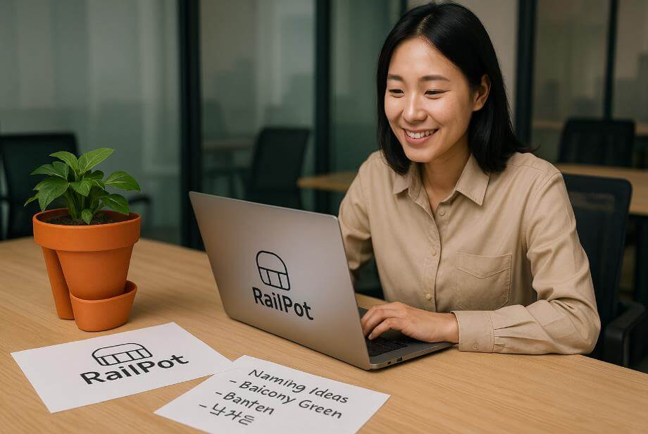 난간 화분이 브랜드로 발전하는 과정을 상징하는 장면