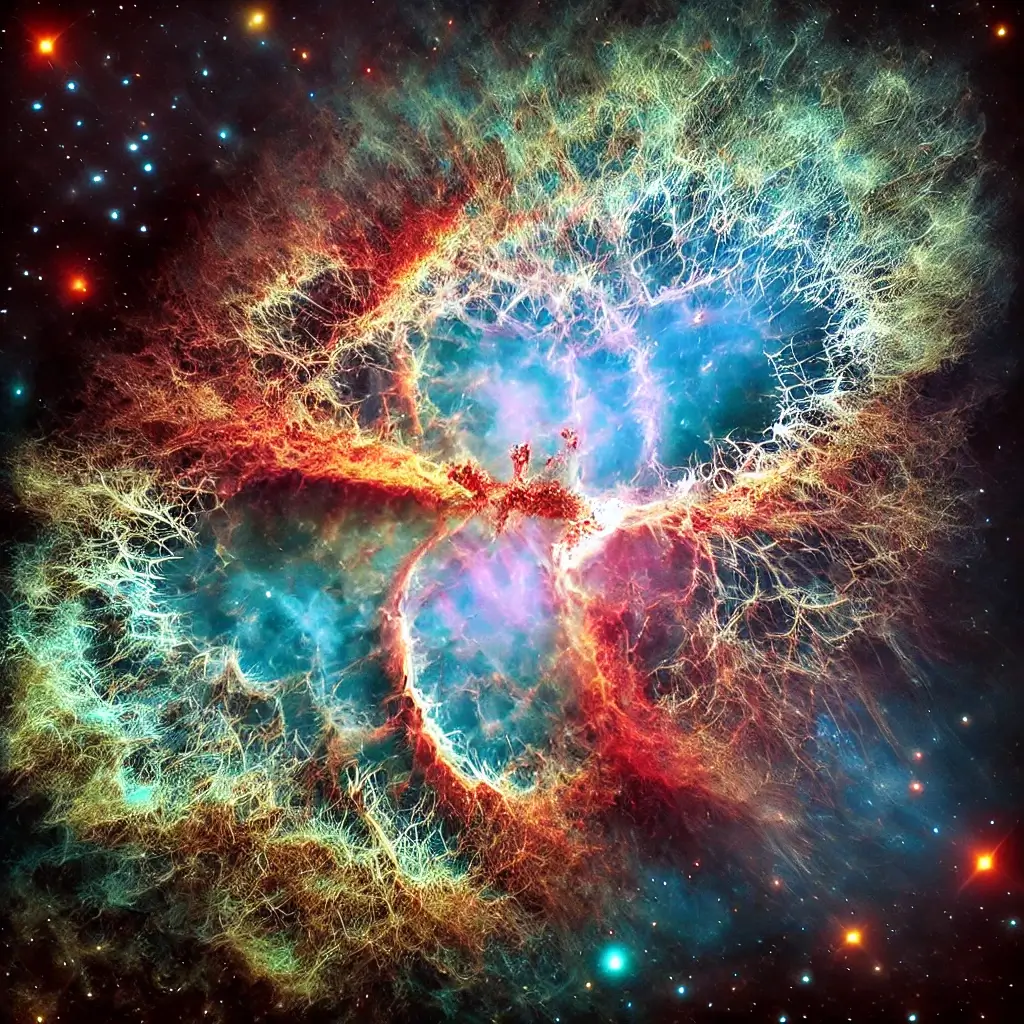 타란툴라 성운과 관련된 사진, 그물처럼 동그랗게 뻗어나가고 있는 모습이다.