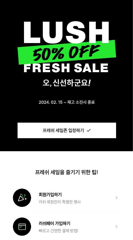 러쉬 세일 50% 할인