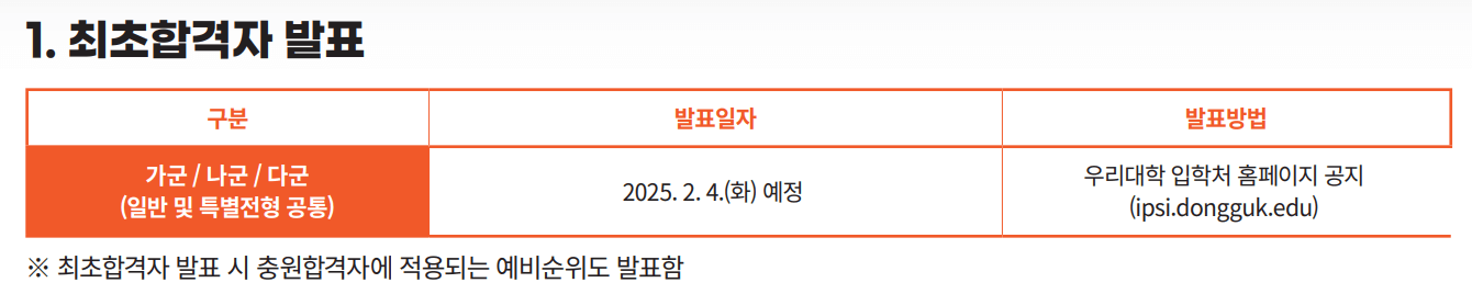 2025 동국대 정시 최초합격자 발표 일정