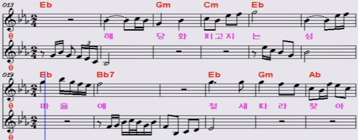 류원정(이미자) - 섬마을 선생님 악보