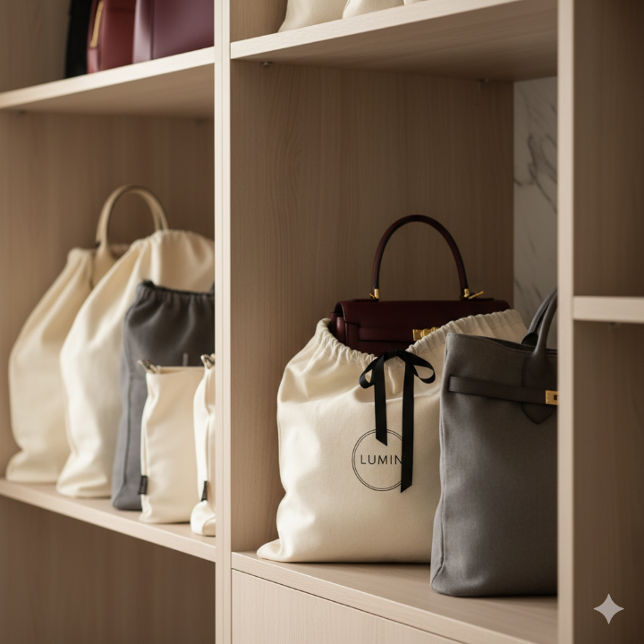 더스트 백에 보관된 가방들