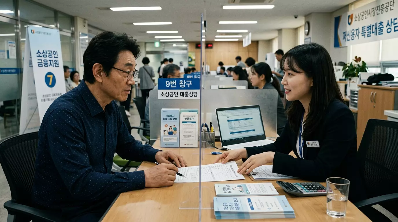 자영업자가 저신용자 정책자금을 상담하고 있는 이미지
