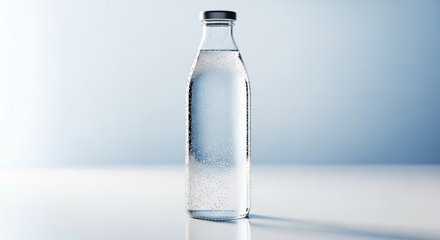 깨끗한 물이 담긴 투명한 물병과 유리잔이 놓인 깔끔하고 신선한 느낌의 사진