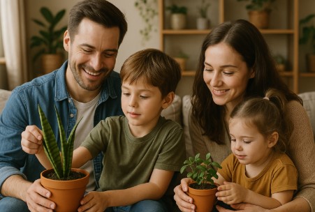 반려식물과 함께한 가족 사진