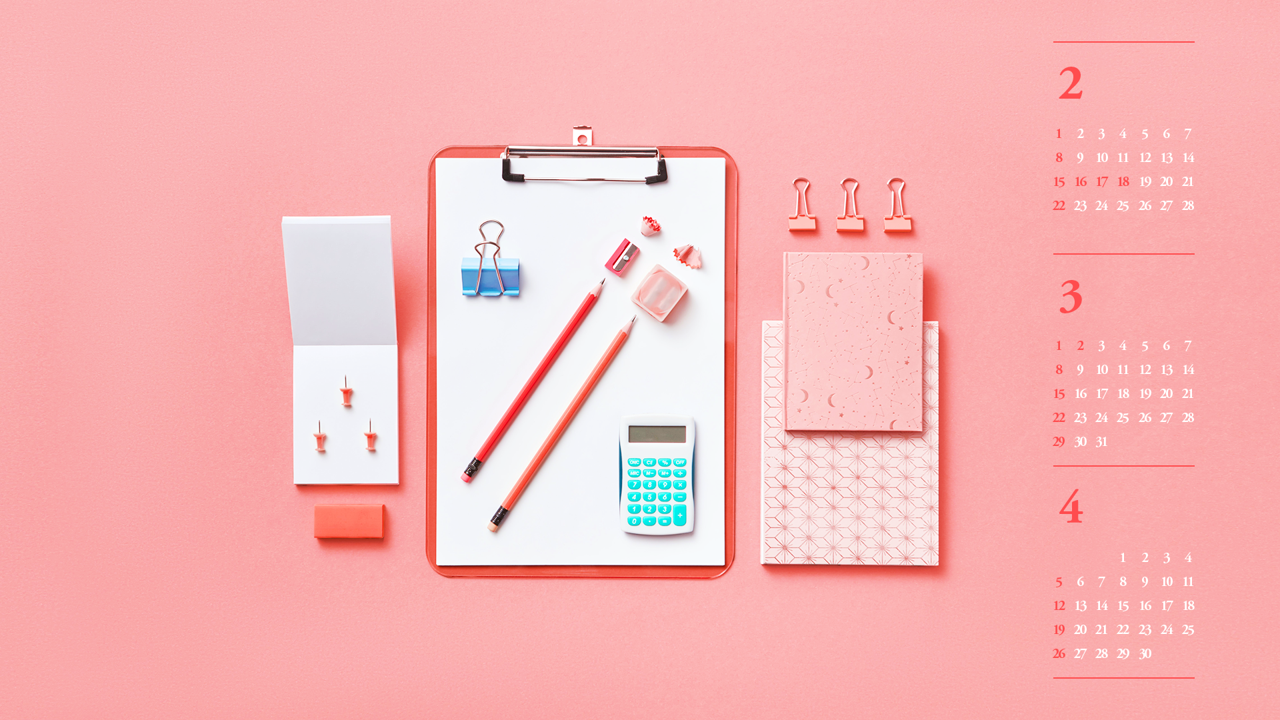 14 클립보드와 문구 B - 2026년3월 달력배경화면