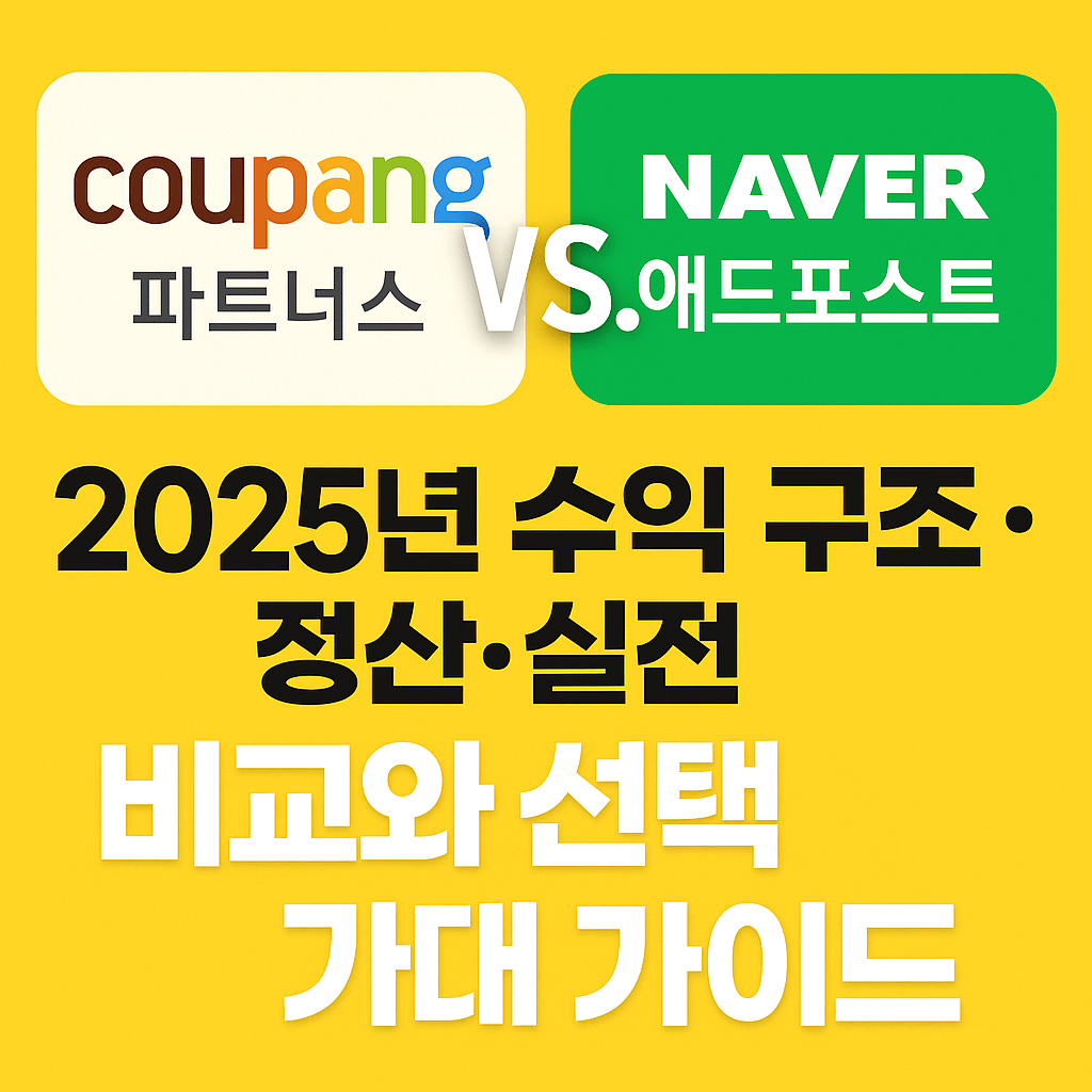 쿠팡 파트너스 vs 네이버 애드포스트, 2025년 수익 구조·정산·실전 비교와 선택 가이드