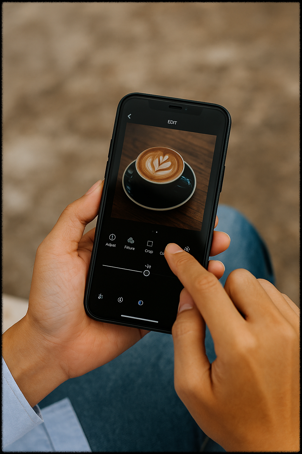 스마트폰 어플을 사용해 편집하는 모습