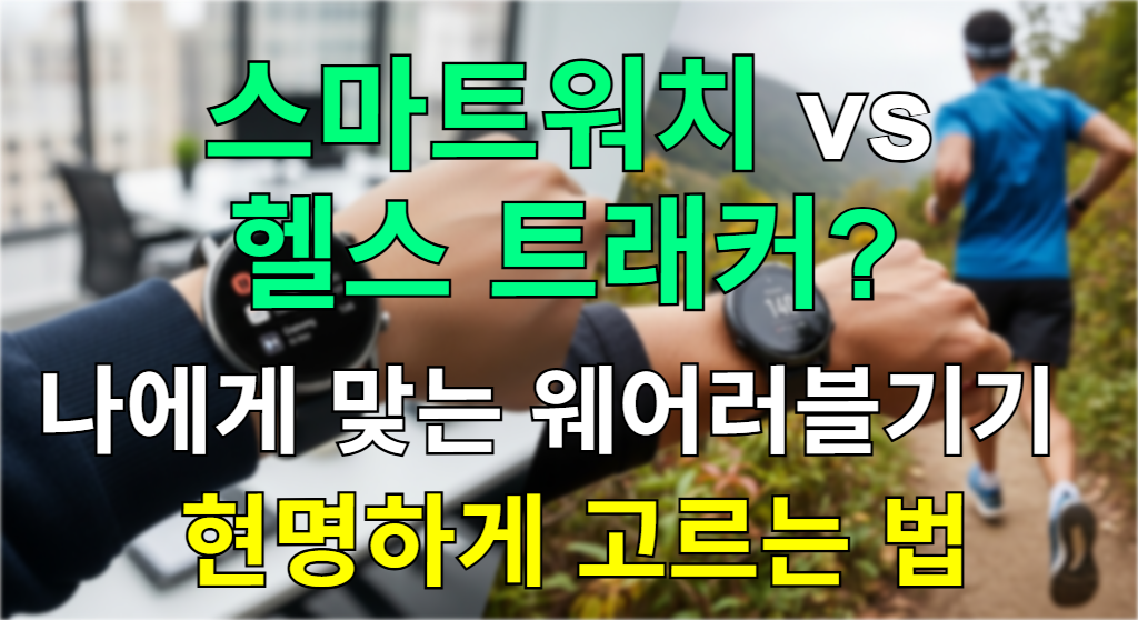 스마트워치와 헬스 트래커가 각기 다른 환경에서 사용되는 모습을 비교하는 대표 이미지.