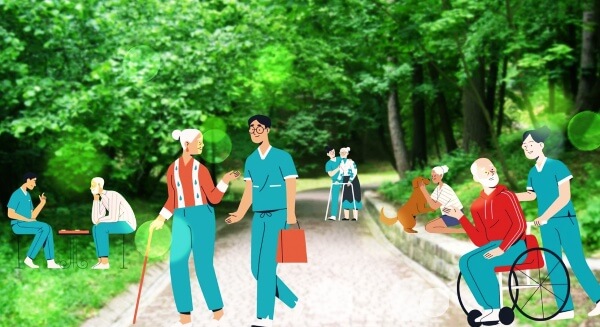 숲속에서-산책하는-노인들