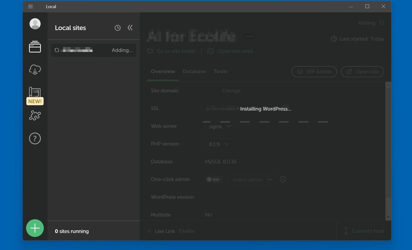 모든 환경 설정에 맞춰 워드프레스가 설치가 진행 중인 화면