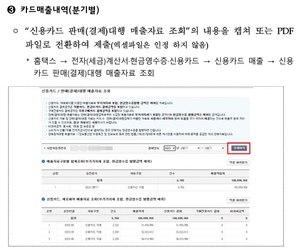 소상공인 경영안정 바우처 면세 사업자 카드 매출 내역