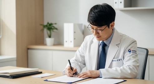 의사가 진단서에 서명하는 모습