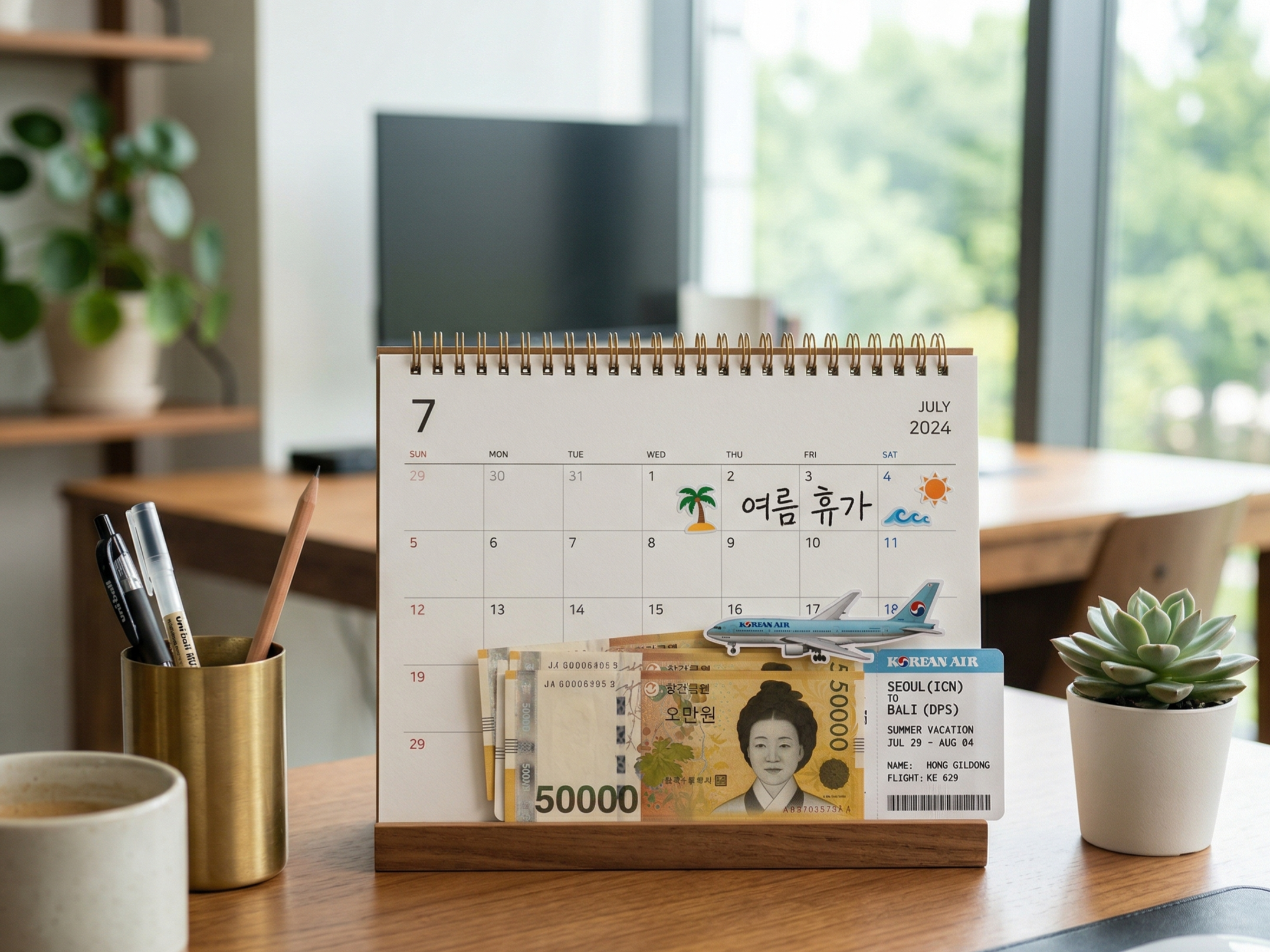 국내 여행 경비 예산과 휴가 일정을 계획하는 모습