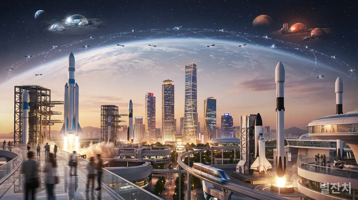 미래 우주 산업의 비전을 보여주는 상상도