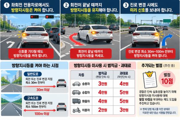 좌회전 깜빡이 방향지시등 범칙금