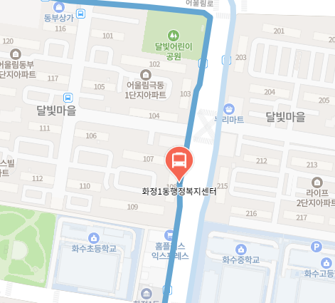 화정1동행정복지센터에서 인천공항 리무진 공항버스(7400번) 지도 위치