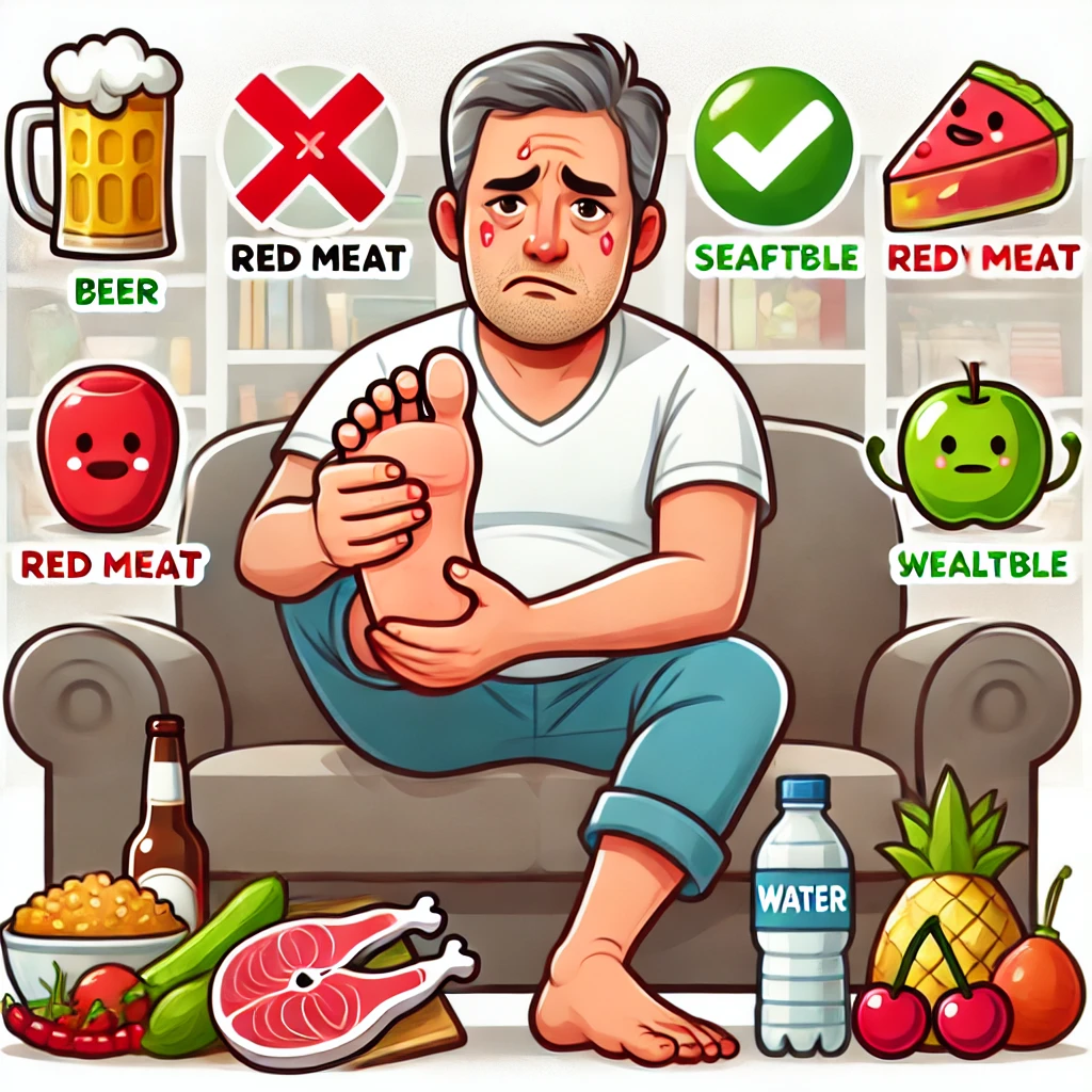 발을 붙잡고 있는 남자 중년