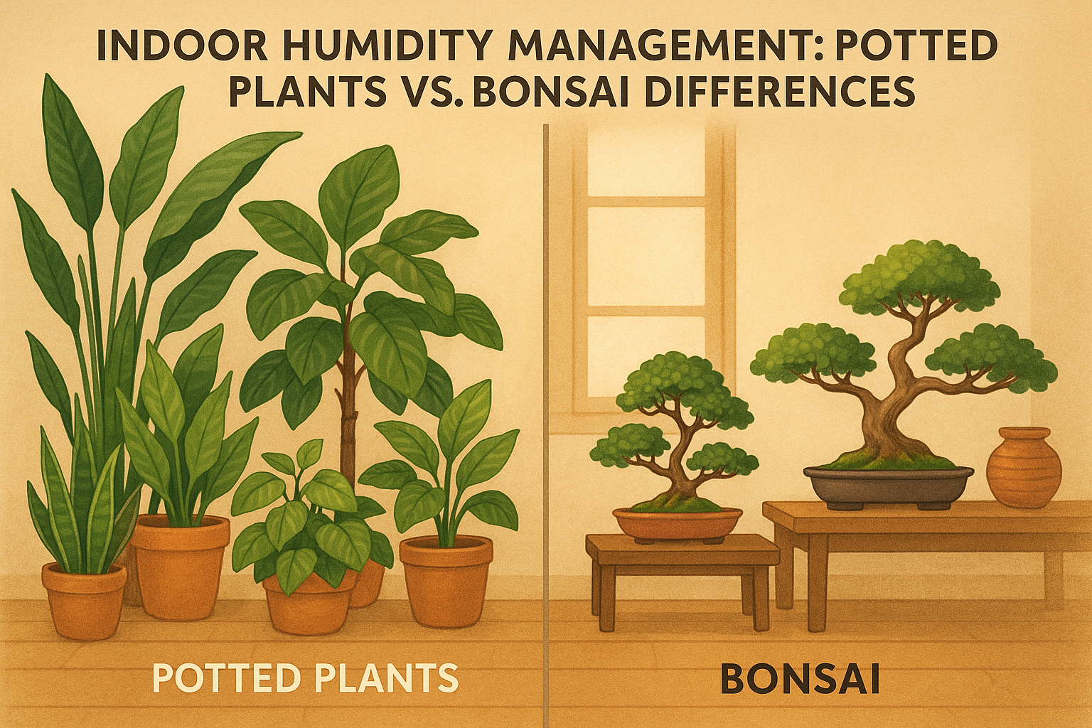 화분식물과 분재의 실내 습도 관리 비교