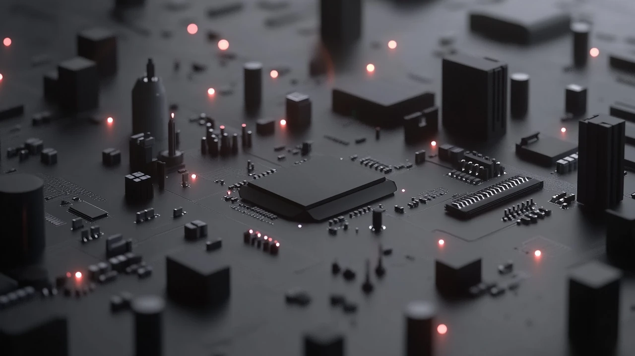 AI 및 반도체 산업 성장에 대한 시각적 표현. 추상적인 대표성과 생동감 있는 색상으로 미래지향적 요소가 돋보이며, 2025 테마형 ETF 투자에서 반도체와 AI의 혁신적 성장이 강조됩니다.