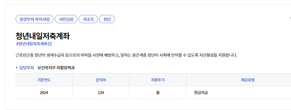 2024 청년내일저축계좌 최대 1,080만원 지원