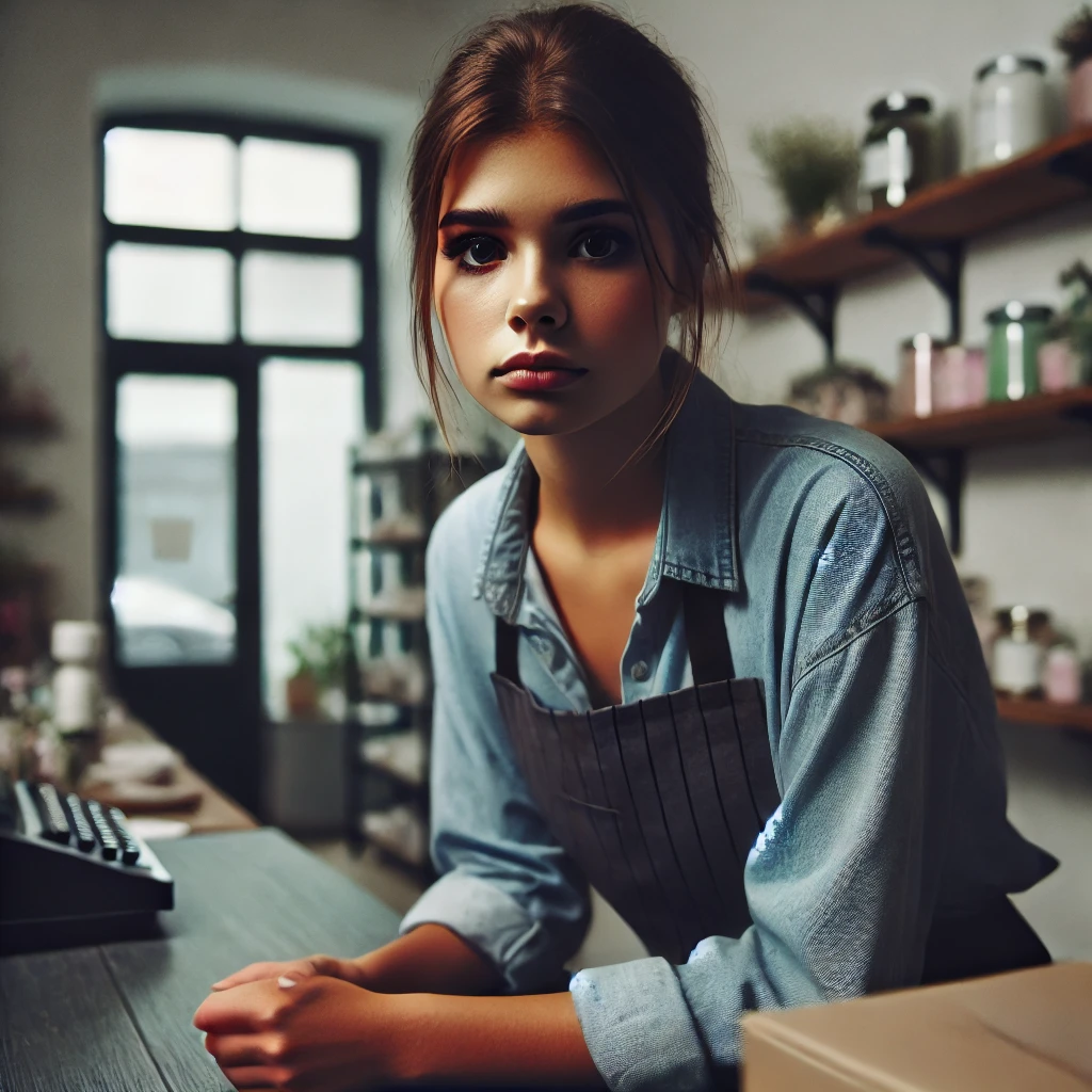피곤해 보이는 자영업자가 가게에서 일하는 모습1