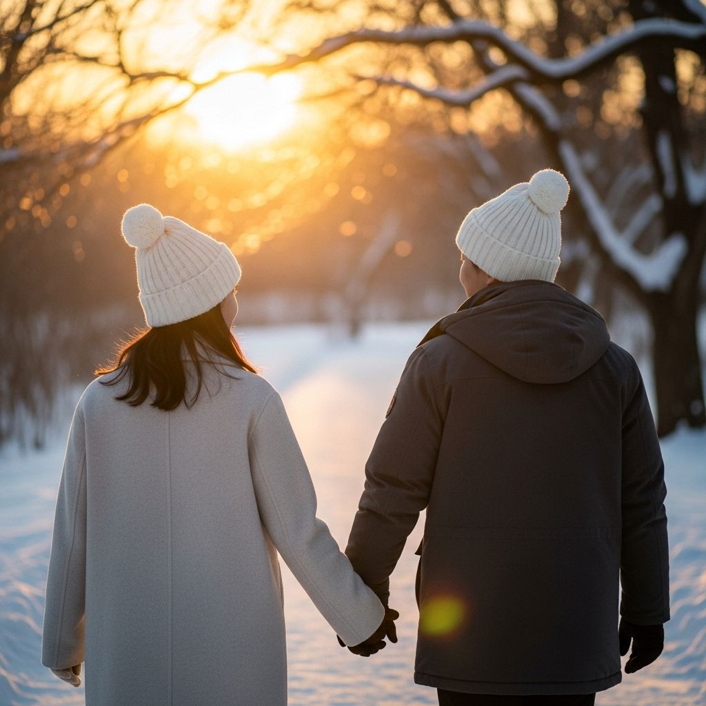 친환경 보일러 보조금 신청, 눈길에서 손을 잡고 걷고 있는 연인들의 뒷모습