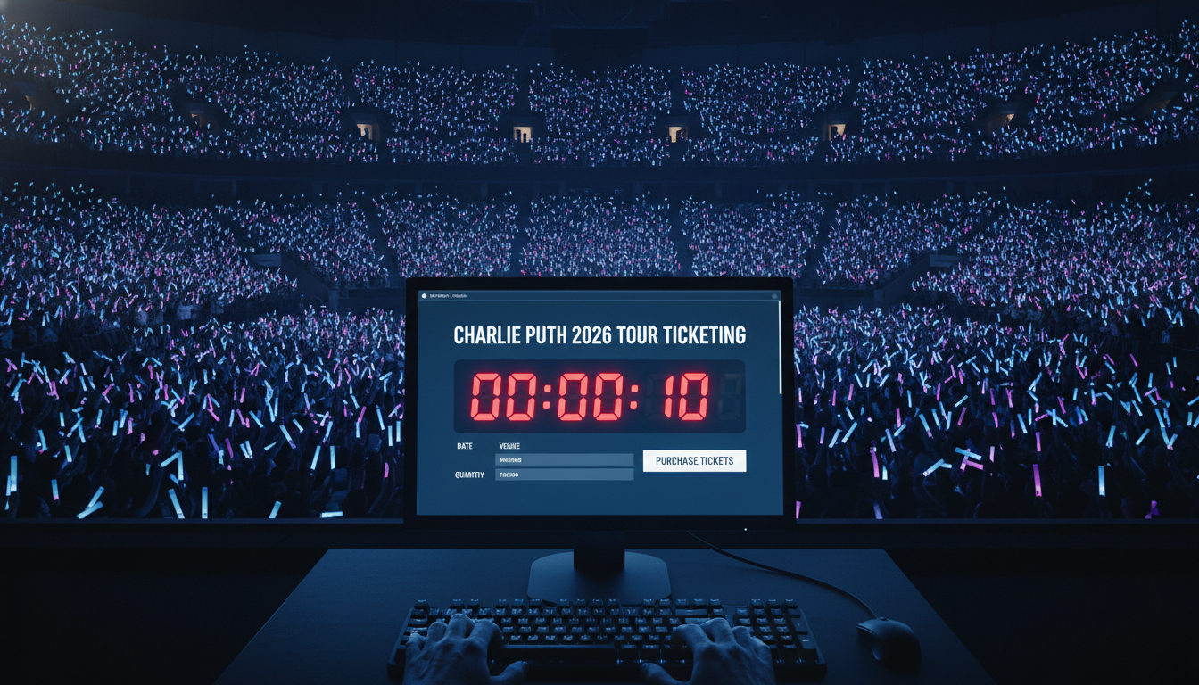 2026 찰리푸스 내한 콘서트 예매 카운트다운 화면이 띄워진 모니터와 팽팽한 티켓팅 대기 모습