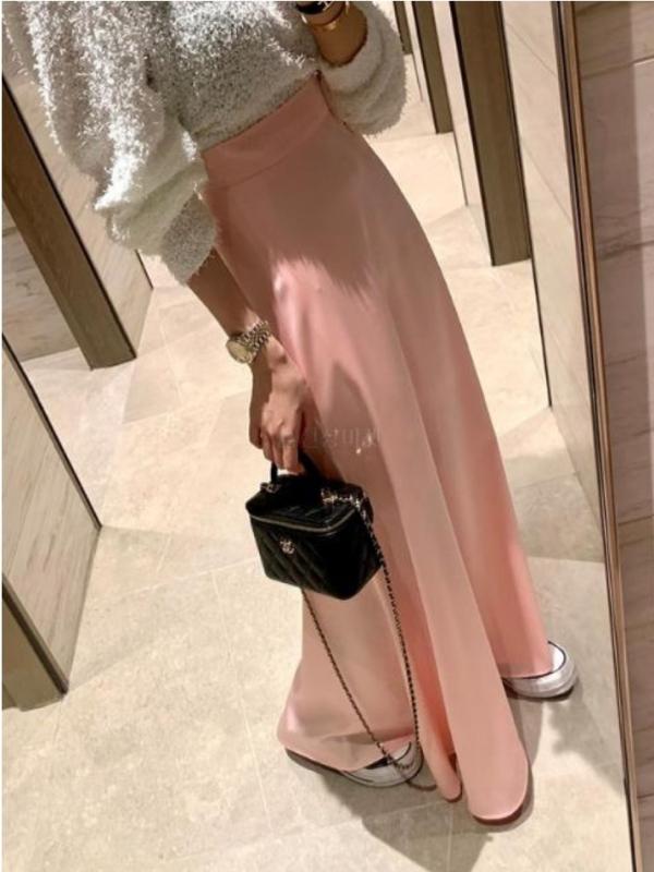 블랙 핑크 화이트 3col새틴 맥시 롱스커트