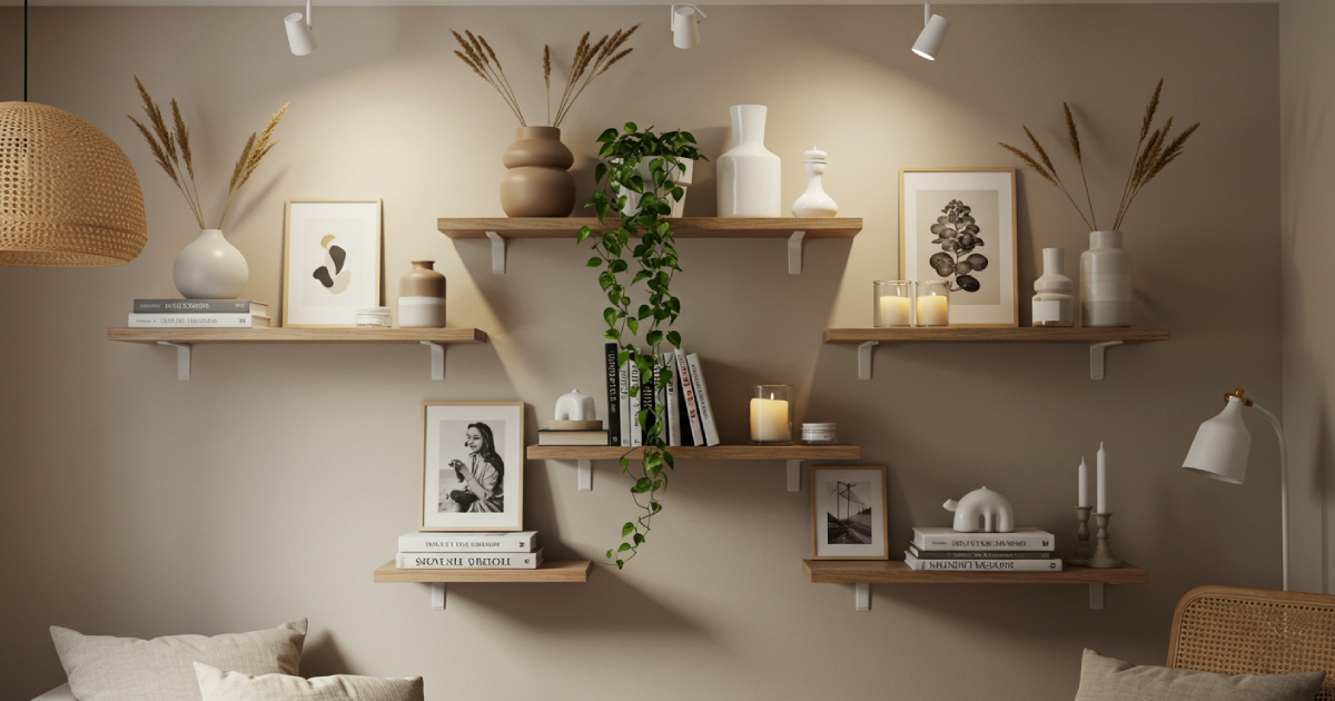 무지주 선반으로 꾸민 모던하고 감성적인 벽면 인테리어 연출