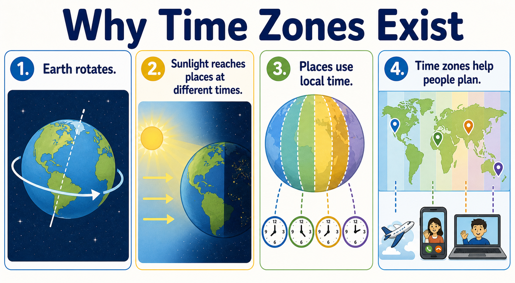 Infographic explaining why we have time zones
